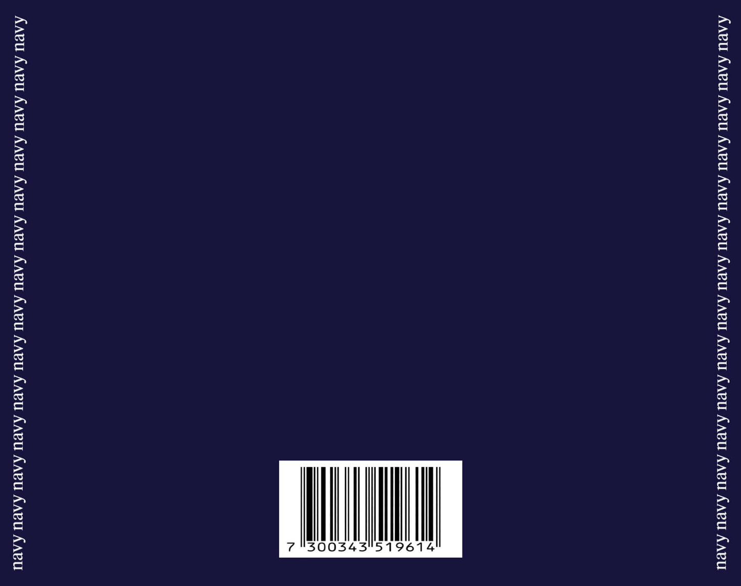 Navy CD cover featuring a solid navy background with a barcode at the bottom.