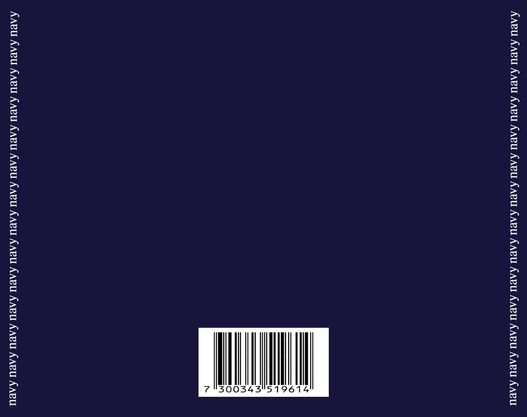 Navy CD cover featuring a solid navy background with a barcode at the bottom.